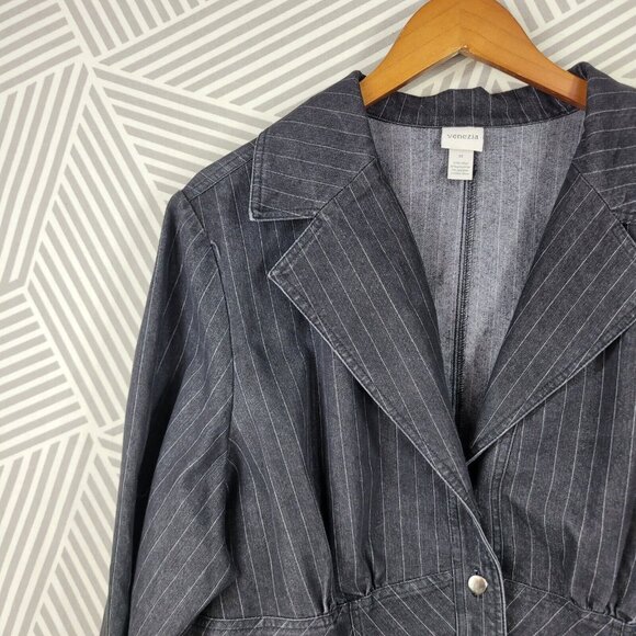 Venezia Denim Jean Jacket Plus size 22 coat Stretch Pinstripe 22W Vintage Y2K - Picture 3 of 5